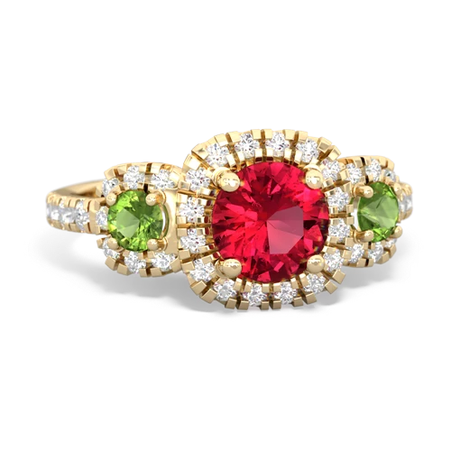 lab ruby-peridot three stone regal ring