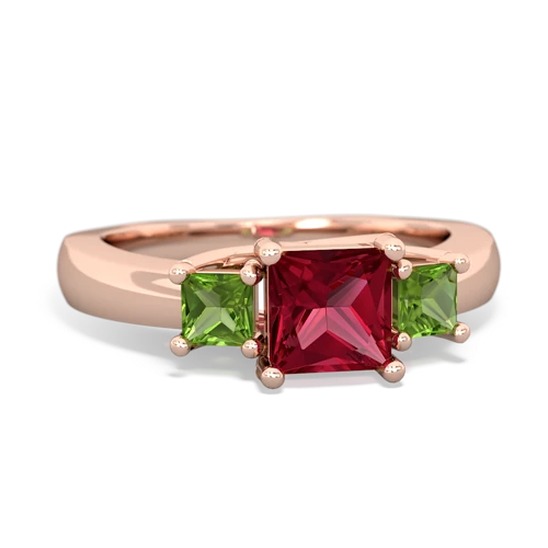 Lab Ruby Lab Created Ruby with Genuine Peridot and Genuine Peridot Three Stone Trellis ring Ring