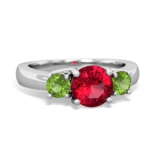 Lab Ruby Lab Created Ruby with Genuine Peridot and Genuine Peridot Three Stone Trellis ring Ring