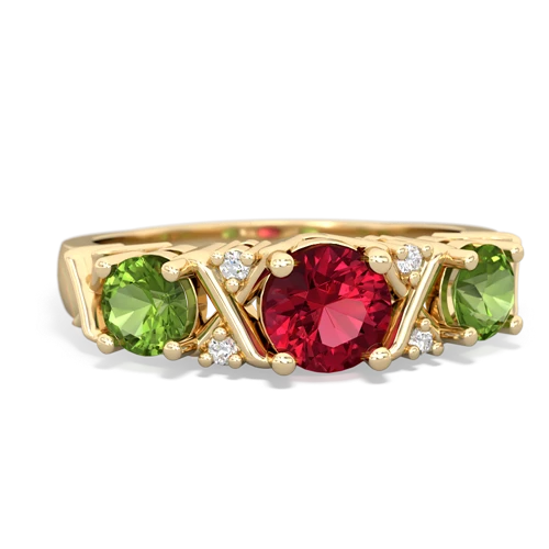 Lab Ruby Lab Created Ruby with Genuine Peridot and Genuine Swiss Blue Topaz Hugs and Kisses ring Ring