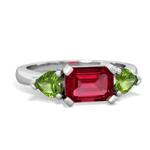 Lab Ruby Lab Created Ruby with Genuine Peridot and Genuine Aquamarine Three Stone ring Ring