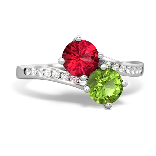 lab ruby-peridot two stone channel ring