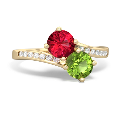 lab ruby-peridot two stone channel ring
