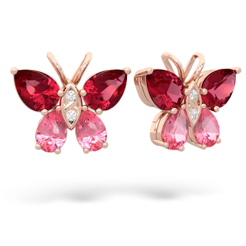 lab ruby-pink sapphire butterfly earrings