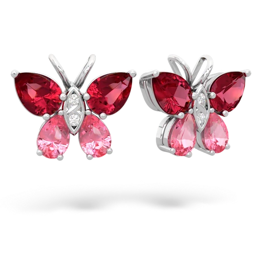 lab ruby-pink sapphire butterfly earrings