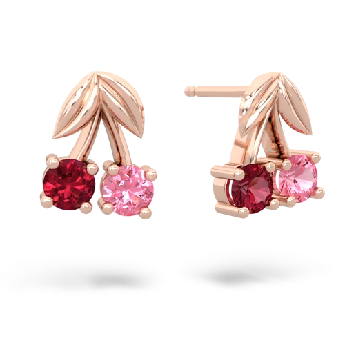 lab ruby-pink sapphire cherries earrings
