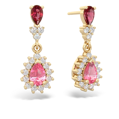 Lab Ruby Lab Created Ruby with Lab Created Pink Sapphire Halo Pear Dangle earrings Earrings