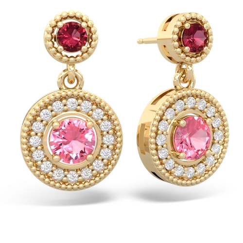 lab ruby-pink sapphire halo earrings