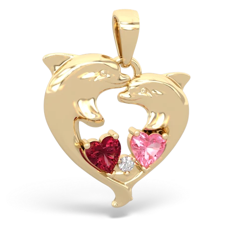 Lab Ruby Lab Created Ruby with Lab Created Pink Sapphire Dolphin Heart pendant Pendant