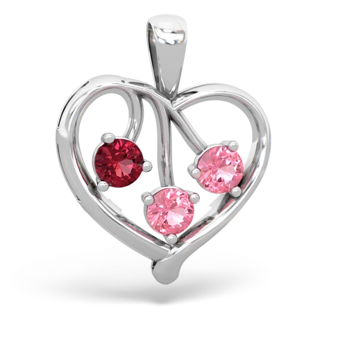 Lab Ruby Lab Created Ruby with Lab Created Pink Sapphire and  Glowing Heart pendant Pendant