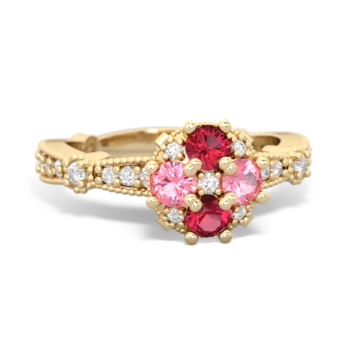 Lab Ruby Lab Created Ruby with Lab Created Pink Sapphire Milgrain Antique Style ring Ring