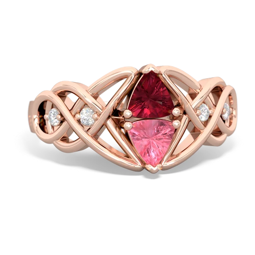 Lab Ruby Lab Created Ruby with Lab Created Pink Sapphire Keepsake Celtic Knot ring Ring