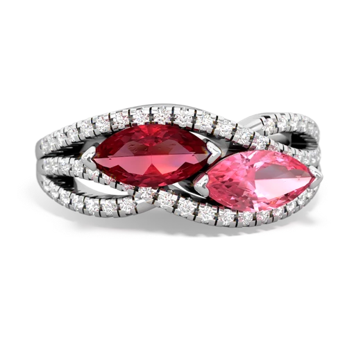 lab ruby-pink sapphire double heart ring