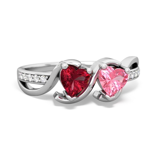 lab ruby-pink sapphire double heart ring