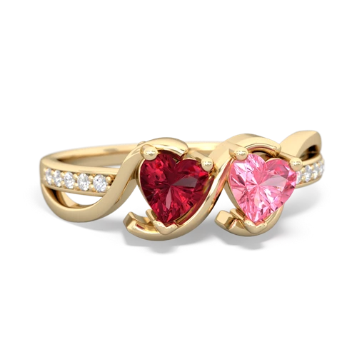 lab ruby-pink sapphire double heart ring