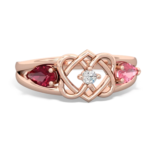 lab ruby-pink sapphire double heart ring