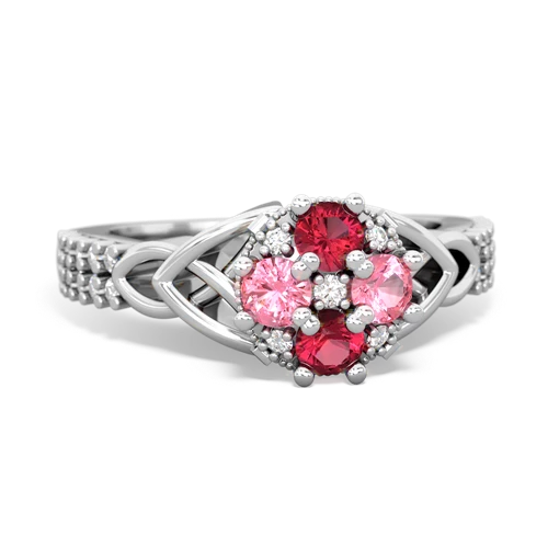 Lab Ruby Lab Created Ruby with Lab Created Pink Sapphire Celtic Knot Engagement ring Ring