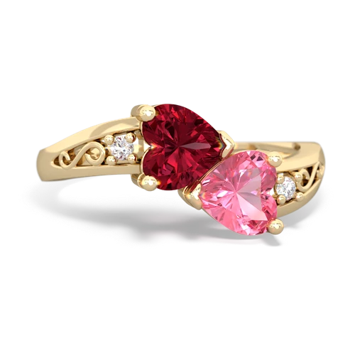 Lab Ruby Lab Created Ruby with Lab Created Pink Sapphire Snuggling Hearts ring Ring