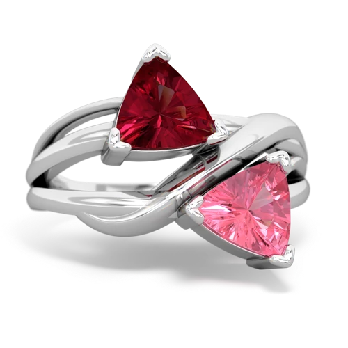Lab Ruby Lab Created Ruby with Lab Created Pink Sapphire Split Band Swirl ring Ring