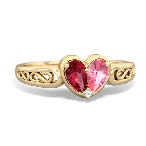 Lab Ruby Lab Created Ruby with Lab Created Pink Sapphire filligree Heart ring Ring