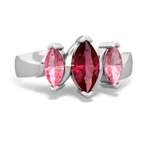 Lab Ruby Lab Created Ruby with Lab Created Pink Sapphire and Genuine Swiss Blue Topaz Three Peeks ring Ring