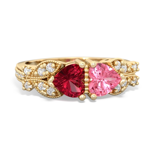 Lab Ruby Lab Created Ruby with Lab Created Pink Sapphire Diamond Butterflies ring Ring