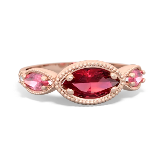 Lab Ruby Lab Created Ruby with Lab Created Pink Sapphire and  Antique Style Keepsake ring Ring