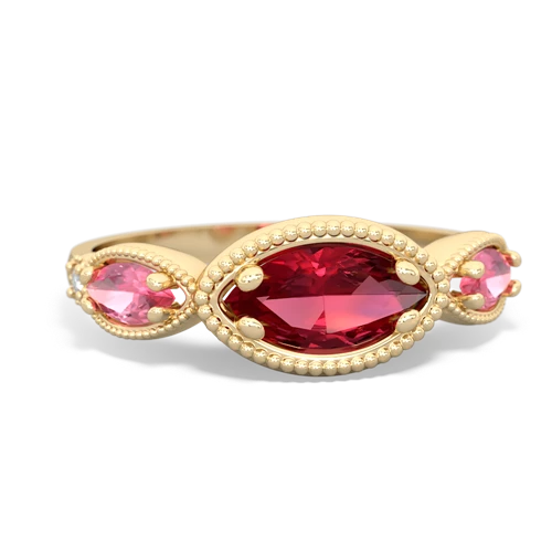Lab Ruby Lab Created Ruby with Lab Created Pink Sapphire and Genuine Swiss Blue Topaz Antique Style Keepsake ring Ring