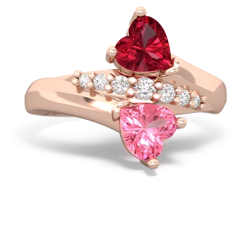 Lab Ruby Lab Created Ruby with Lab Created Pink Sapphire Heart to Heart Bypass ring Ring