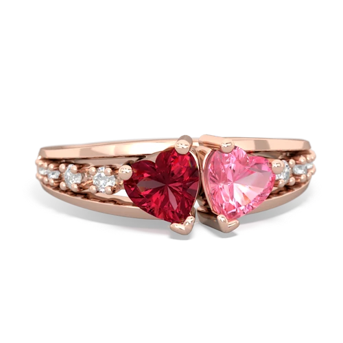 Lab Ruby Lab Created Ruby with Lab Created Pink Sapphire Heart to Heart ring Ring