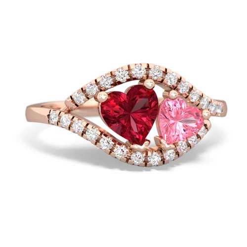 lab ruby-pink sapphire mother child ring