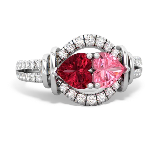 Lab Ruby Lab Created Ruby with Lab Created Pink Sapphire Art-Deco Keepsake ring Ring