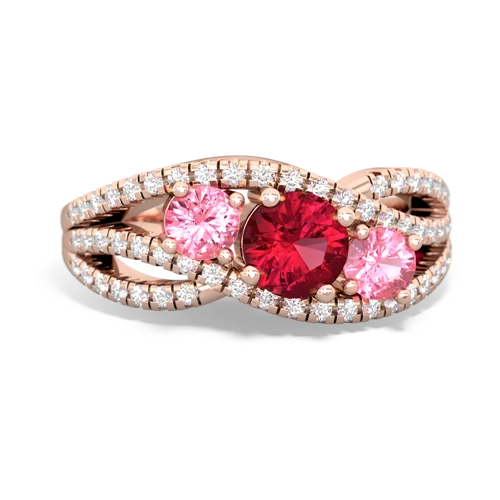 lab ruby-pink sapphire three stone pave ring