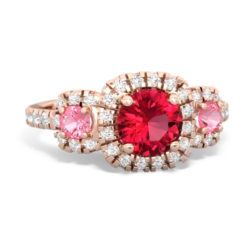 lab ruby-pink sapphire three stone regal ring