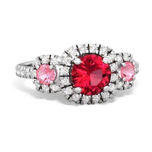 lab ruby-pink sapphire three stone regal ring