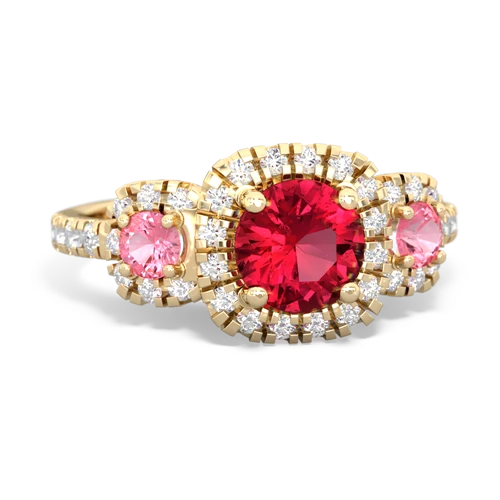 lab ruby-pink sapphire three stone regal ring