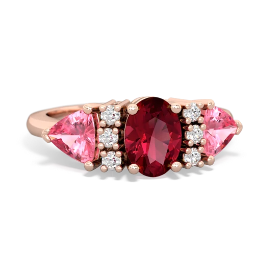 Lab Ruby Lab Created Ruby with Lab Created Pink Sapphire and Genuine Swiss Blue Topaz Antique Style Three Stone ring Ring