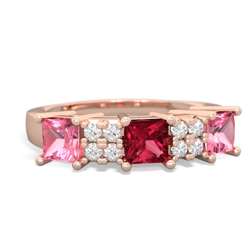 Lab Ruby Lab Created Ruby with Lab Created Pink Sapphire and Genuine Swiss Blue Topaz Three Stone ring Ring