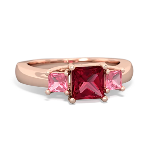 Lab Ruby Lab Created Ruby with Lab Created Pink Sapphire and Lab Created Ruby Three Stone Trellis ring Ring