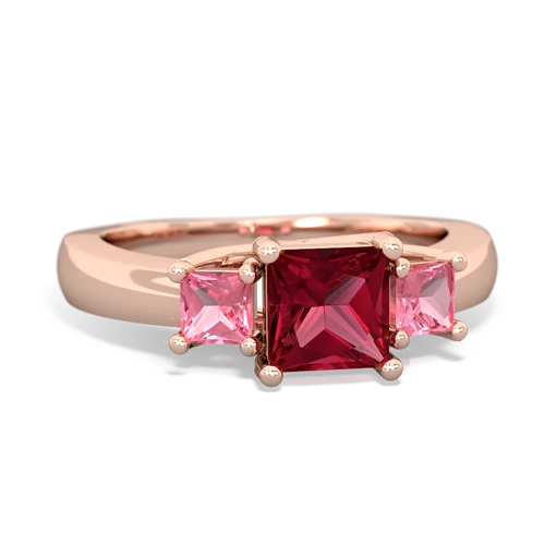 Lab Ruby Lab Created Ruby with Lab Created Pink Sapphire and Genuine Swiss Blue Topaz Three Stone Trellis ring Ring