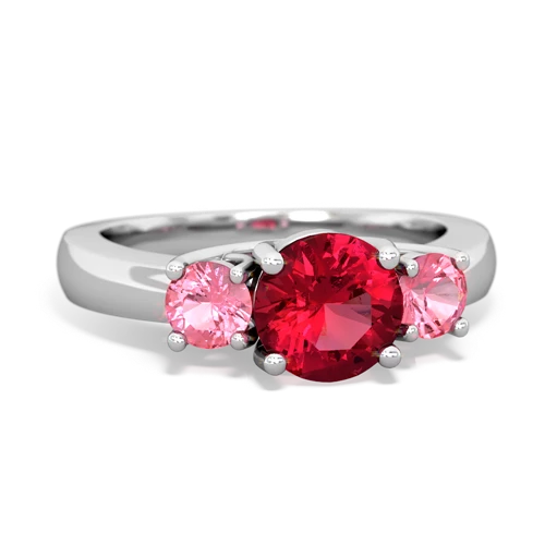 Lab Ruby Lab Created Ruby with Lab Created Pink Sapphire and Genuine Swiss Blue Topaz Three Stone Trellis ring Ring