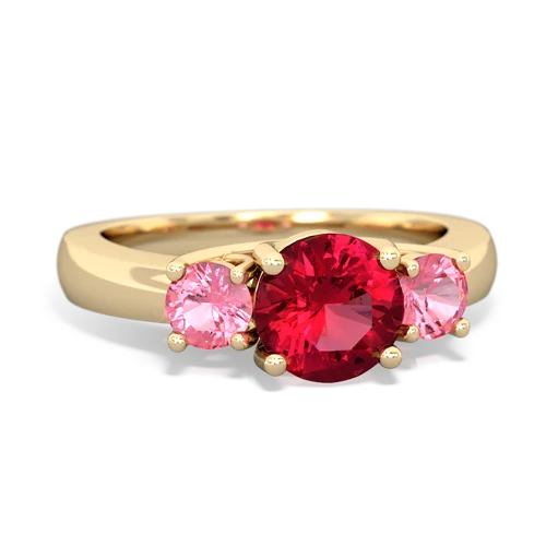 Lab Ruby Lab Created Ruby with Lab Created Pink Sapphire and  Three Stone Trellis ring Ring