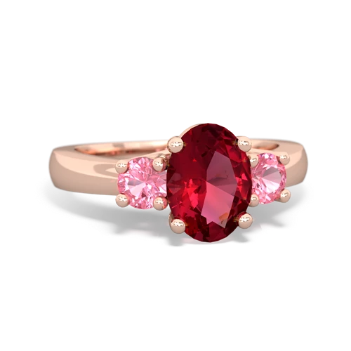Lab Ruby Lab Created Ruby with Lab Created Pink Sapphire Three Stone Trellis ring Ring