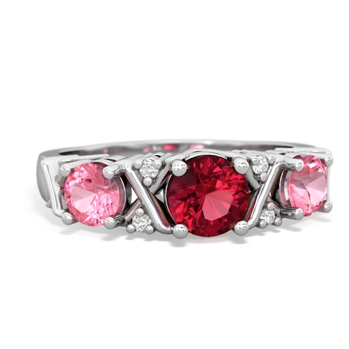 Lab Ruby Lab Created Ruby with Lab Created Pink Sapphire and  Hugs and Kisses ring Ring