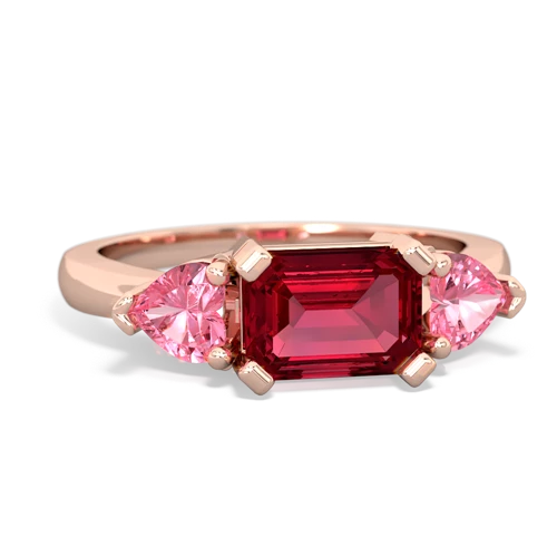 Lab Ruby Lab Created Ruby with Lab Created Pink Sapphire and  Three Stone ring Ring