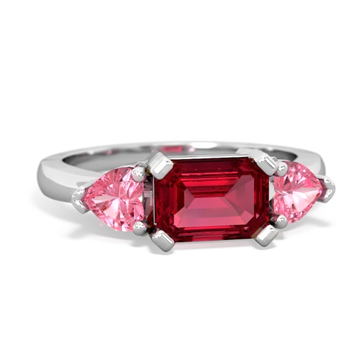Lab Ruby Lab Created Ruby with Lab Created Pink Sapphire and Genuine Opal Three Stone ring Ring
