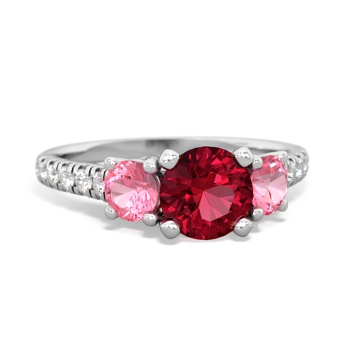 Lab Ruby Lab Created Ruby with Lab Created Pink Sapphire and Genuine Swiss Blue Topaz Pave Trellis ring Ring