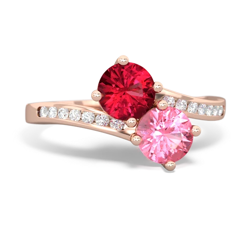 Lab Ruby Lab Created Ruby with Lab Created Pink Sapphire Keepsake Two Stone ring Ring