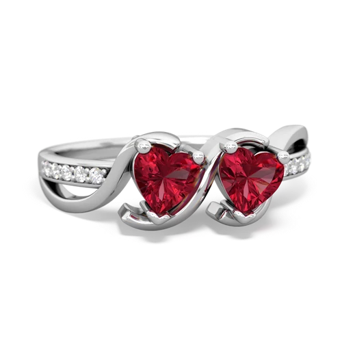 lab ruby double heart ring