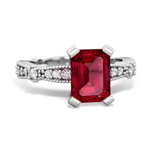 Lab Ruby Milgrain Antique Style Lab Created Ruby ring Ring